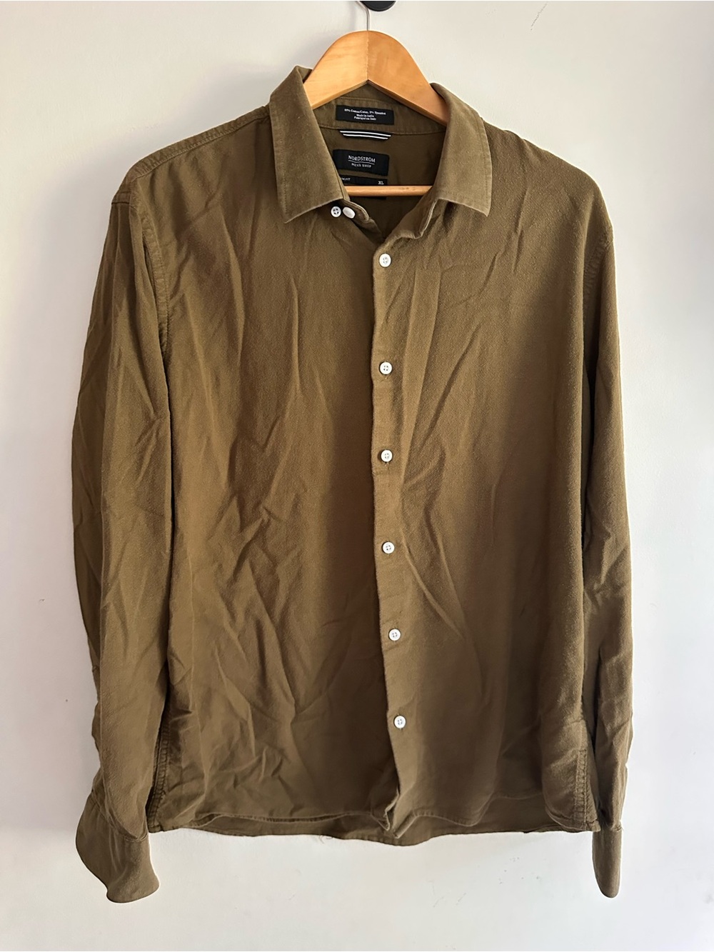 Nordstrom Men’s Shop Stretch Oxford Shirt Olive Green Trim Fit XL